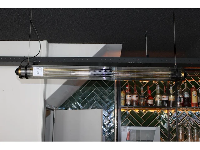 Vintage industriele hanglamp met lengte 120 cm. - afbeelding 1 van  3