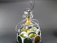 Vintage tinnen glas en lood bollamp - afbeelding 1 van  5