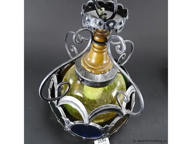 Vintage tinnen glas en lood bollamp - afbeelding 3 van  5