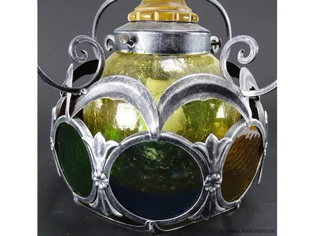 Vintage tinnen glas en lood bollamp - afbeelding 4 van  5