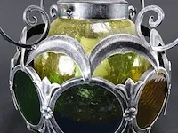 Vintage tinnen glas en lood bollamp - afbeelding 4 van  5