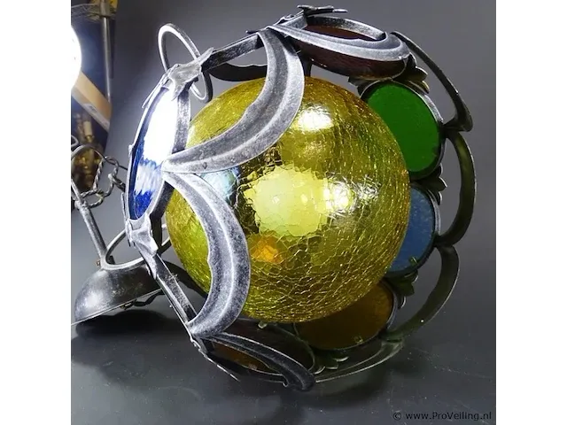 Vintage tinnen glas en lood bollamp - afbeelding 5 van  5