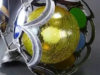 Vintage tinnen glas en lood bollamp - afbeelding 5 van  5