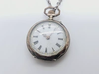 Vintage zilveren romeins zakhorloge met ketting - afbeelding 2 van  6