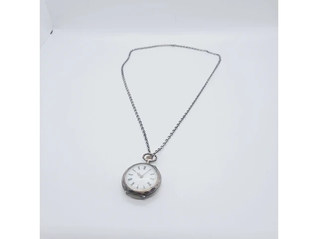 Vintage zilveren romeins zakhorloge met ketting - afbeelding 5 van  6