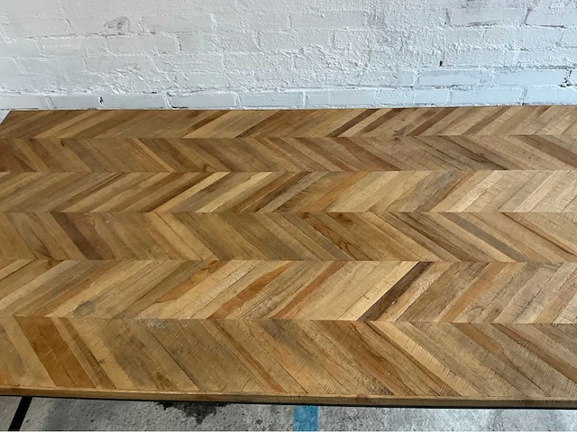 Visgraatmotief, massief hout met vigneerlaag eetkamertafel - afbeelding 4 van  8