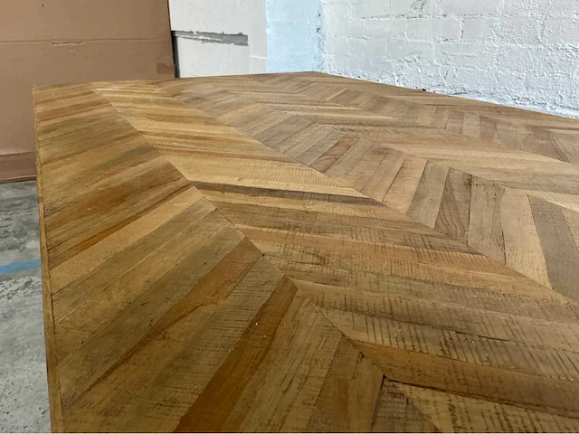 Visgraatmotief, massief hout met vigneerlaag eetkamertafel - afbeelding 6 van  8