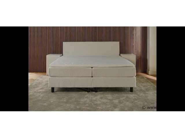 Vlakke boxspring teddy, afmeting 160 x 200 teddystof wit - afbeelding 2 van  3