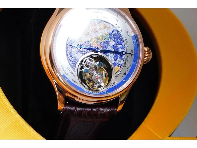 Vliegende tourbillon herenhorloge - worldtimer - afbeelding 3 van  3