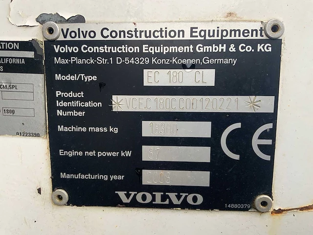 Volvo - ec-180-cl - rupsgraafmachine - 2008 - afbeelding 20 van  27