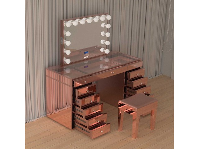 Vonato - glossy rose - kaptafel met verlichting - dressing table - afbeelding 4 van  33