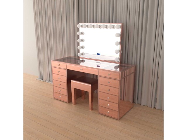 Vonato - glossy rose - kaptafel met verlichting - dressing table - afbeelding 9 van  33
