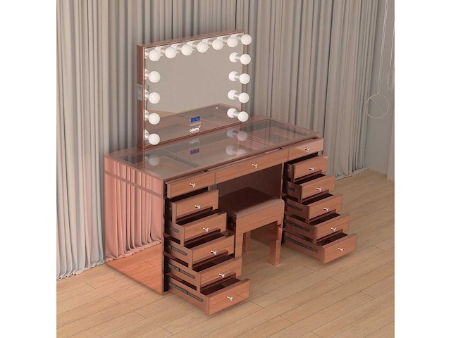 Vonato - glossy rose - kaptafel met verlichting - dressing table - afbeelding 28 van  33