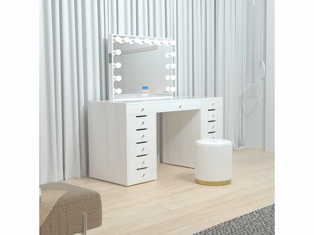 Vonato - glossy white - kaptafel met verlichting - dressing table - afbeelding 19 van  30