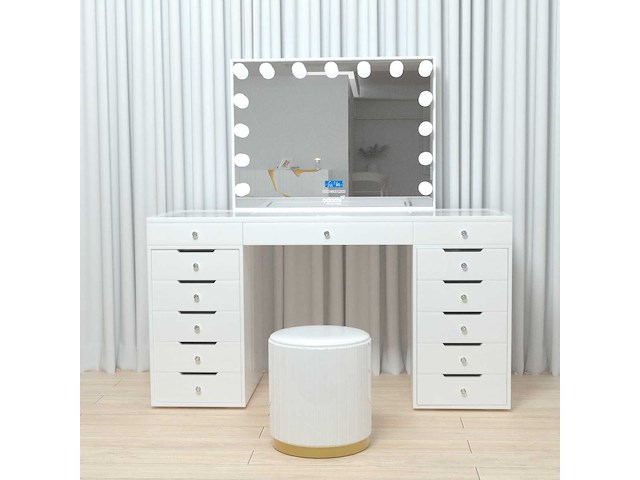 Vonato - glossy white - kaptafel met verlichting - dressing table - afbeelding 5 van  30