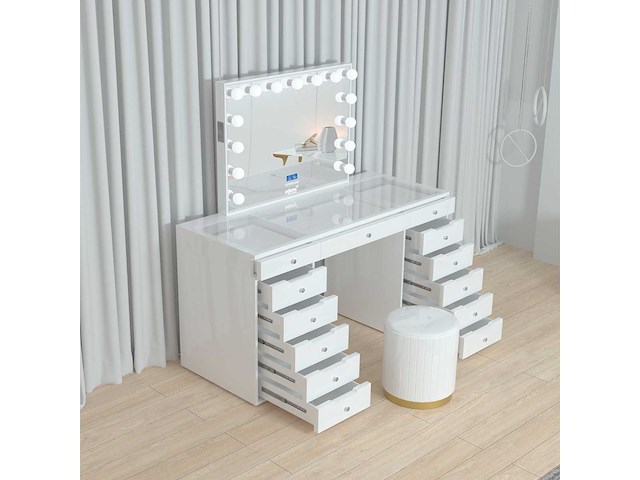 Vonato - glossy white - kaptafel met verlichting - dressing table - afbeelding 1 van  30