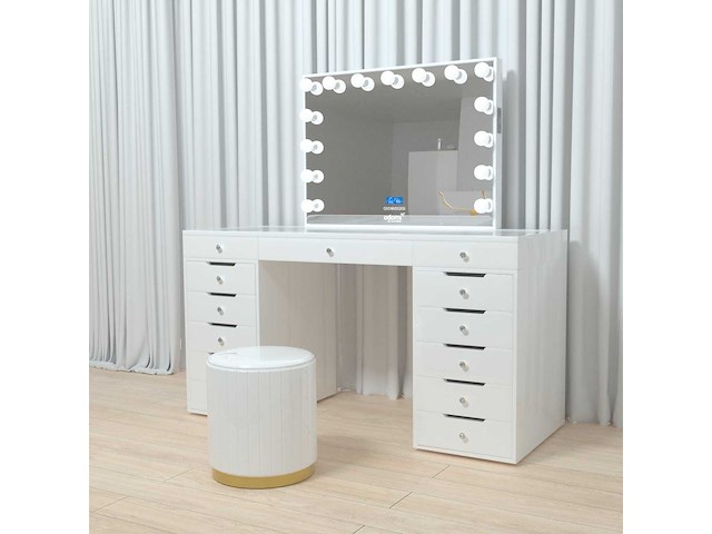 Vonato - glossy white - kaptafel met verlichting - dressing table - afbeelding 15 van  30