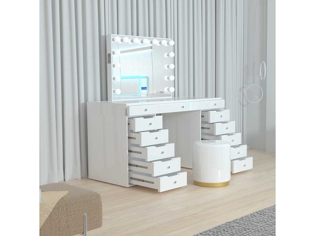 Vonato - glossy white - kaptafel met verlichting - dressing table - afbeelding 18 van  30
