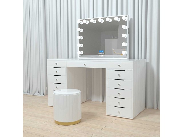 Vonato - glossy white - kaptafel met verlichting - dressing table - afbeelding 12 van  30