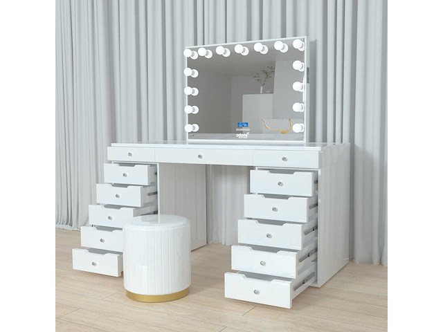 Vonato - glossy white - kaptafel met verlichting - dressing table - afbeelding 25 van  30