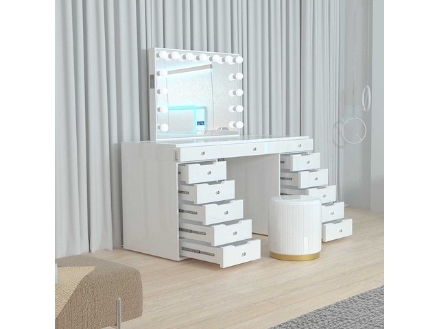 Vonato - glossy white - kaptafel met verlichting - dressing table - afbeelding 26 van  30
