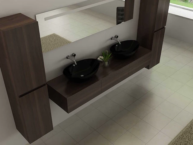 Vonato - luxury bl80 - badkamermeubelset 2-persoons 180 cm donker hout decor - afbeelding 2 van  4