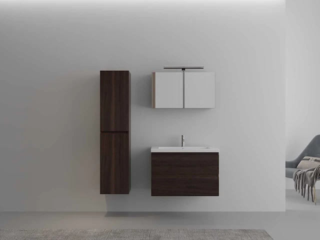 Vonato - premium 2 - badkamermeubelset 1-persoons 80 cm donker hout decor - afbeelding 2 van  4