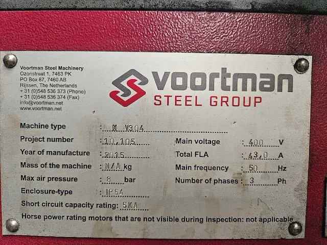 Voortman - 2015 - v 304 - plasmasnijmachine - afbeelding 5 van  18