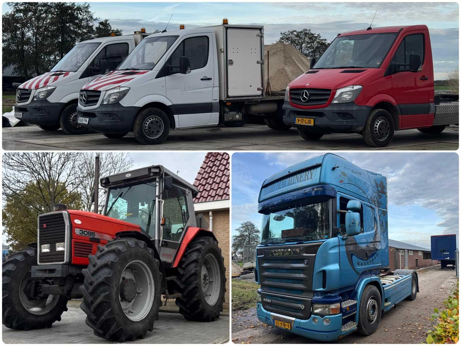 Vrachtwagen trailers, heftrucks, minikranen, verf, tuin- en parkmachines
