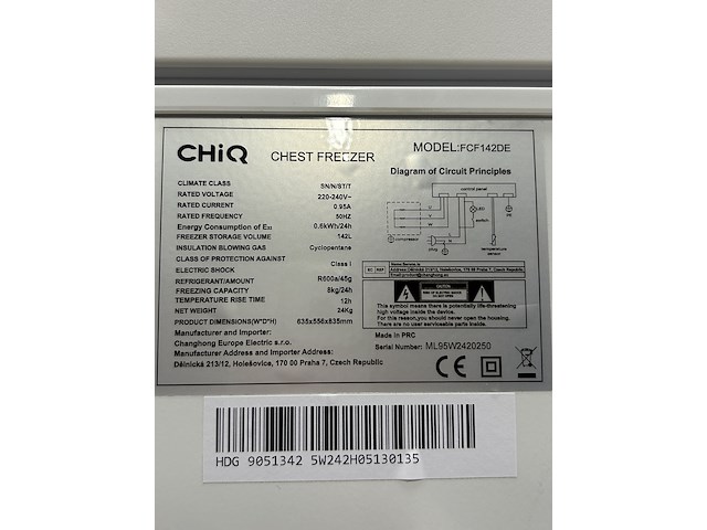 Vrieskist 142 liter breedte 64 cm hoogte 83,5 cm chiq, fcf142de - afbeelding 7 van  7