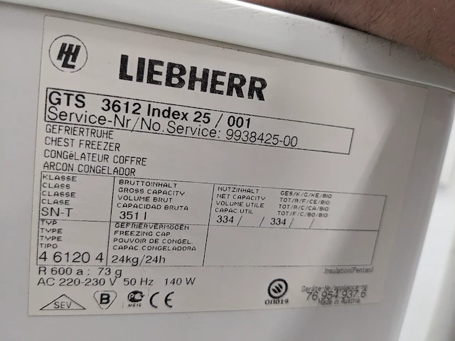 Vrieskist liebherr a+, gts3612, wit - afbeelding 7 van  8