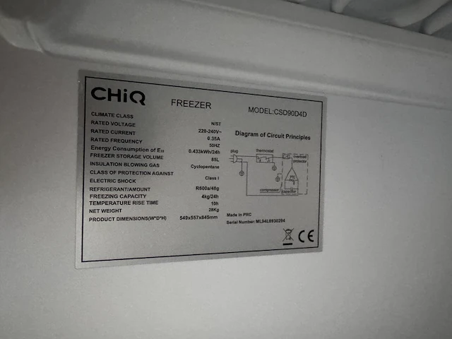 Vriezer 90 liter chiq, csd90d4d - afbeelding 5 van  5
