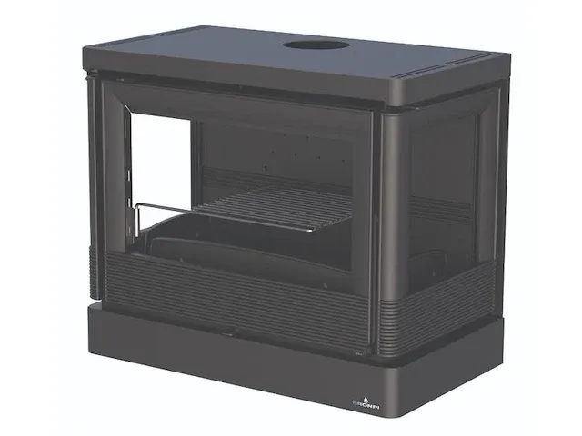 Vrijhangende houthaard 12 kw bronpi, versailles -c 3 zijdig , zwart - afbeelding 1 van  7