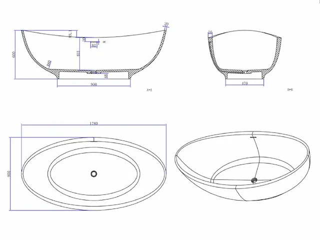 Vrijstaand bad - solid surface - dace (in 2 kleuren beschikbaar) - afbeelding 6 van  14