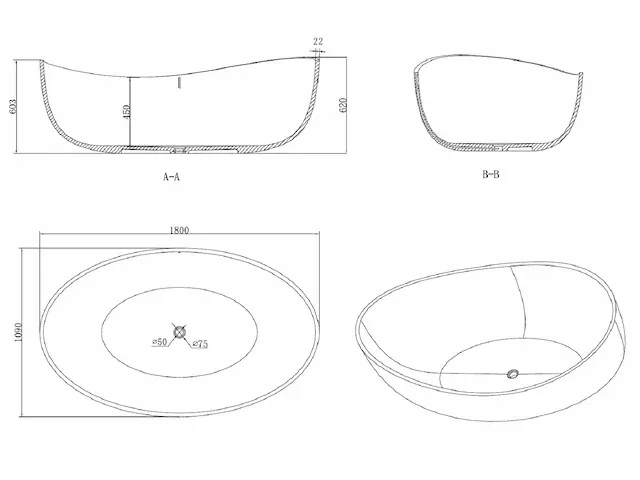 Vrijstaand bad - solid surface - ethan - afbeelding 2 van  10