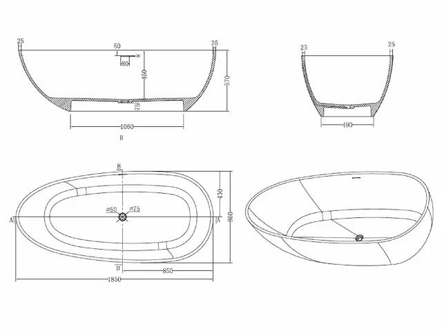 Vrijstaand bad - solid surface - izak (in 2 kleuren beschikbaar) - afbeelding 7 van  7