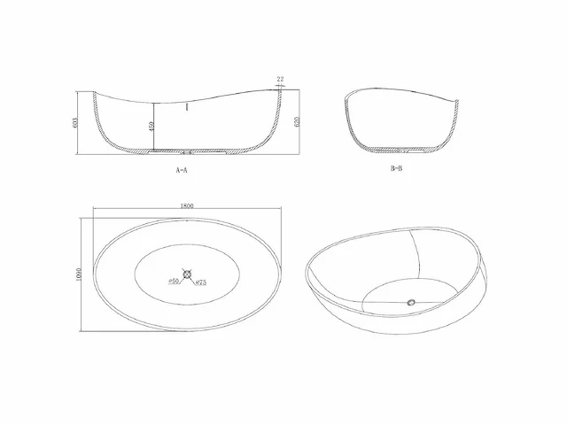 Vrijstaand bad - solid surface (beschikbaar in 2 kleuren) - afbeelding 8 van  17