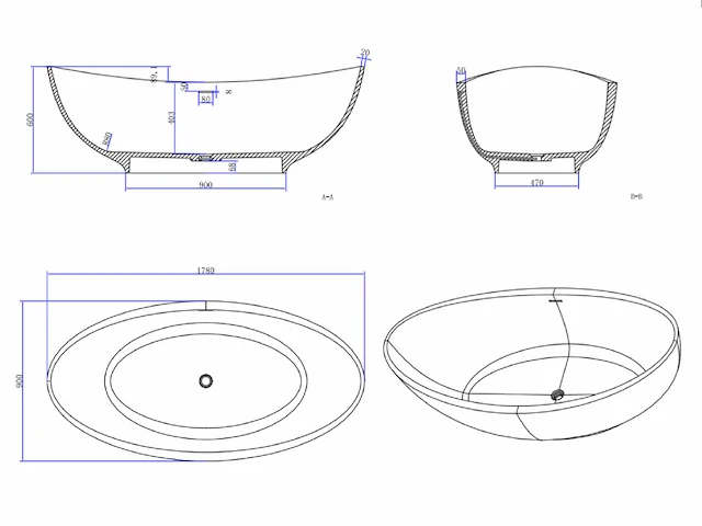 Vrijstaand bad - solid surface mat zwart - afbeelding 4 van  5