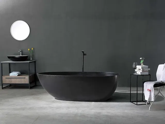 Vrijstaand bad solid surface mat zwart - afbeelding 3 van  5