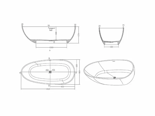 Vrijstaand bad solid surface mat zwart - afbeelding 4 van  5