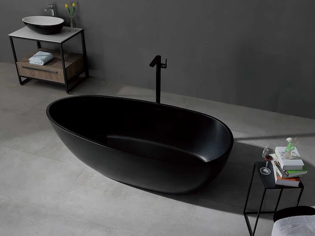 Vrijstaand bad solid surface mat zwart - afbeelding 2 van  5