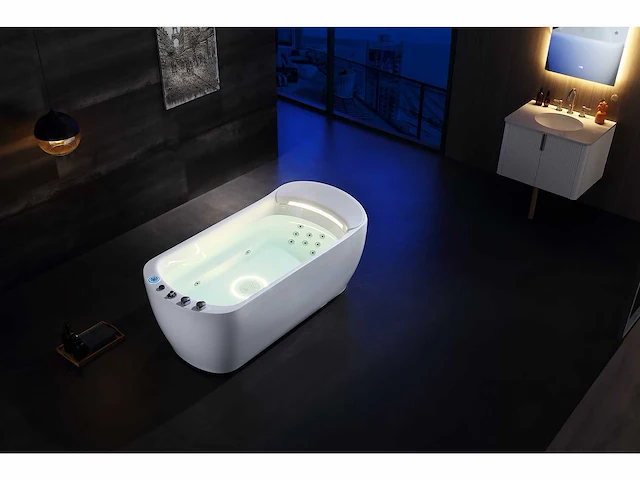 Vrijstaand design massagebad - waterval - glans wit - afbeelding 18 van  22