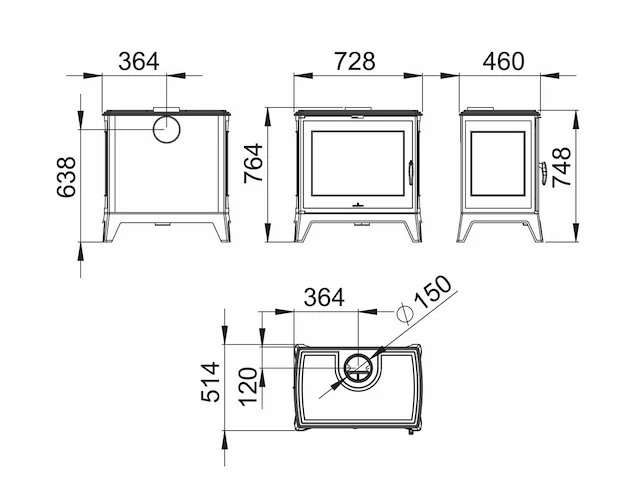 Vrijstaande houthaard 3 zijdig glas 14 kw burry / gietijzer - afbeelding 2 van  7