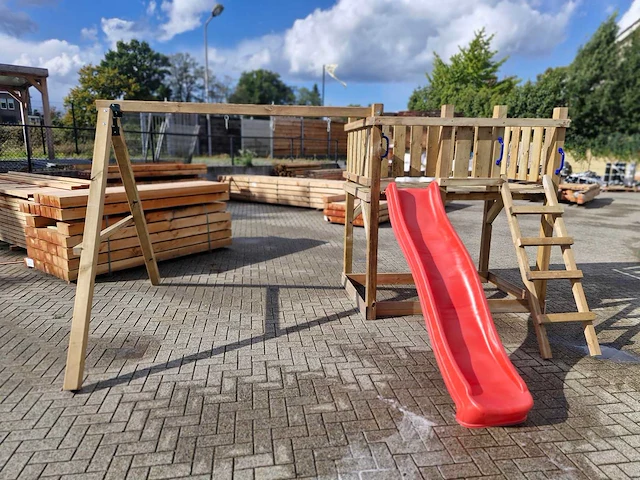 Vrijstaande speeltoren met schommel en glijbaan 410x300x200 cm - afbeelding 1 van  6