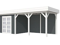 Vuren topvision bonte specht, 300 x 250 en luifel 400 cm, wanden antraciet en basis wit - afbeelding 1 van  2