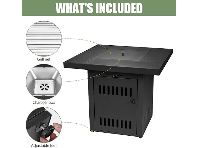 Vuurtafel incl. rooster voor grillen/bbq ultranatura ambiente, cube - afbeelding 3 van  5