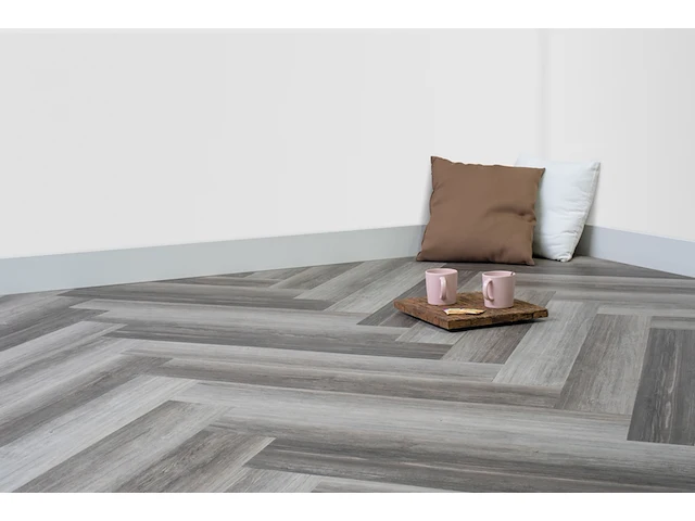 Walvisgraat pvc - 22,232 m2 , floer, vaquita vergrijsd, grijs / chroom - afbeelding 3 van  5