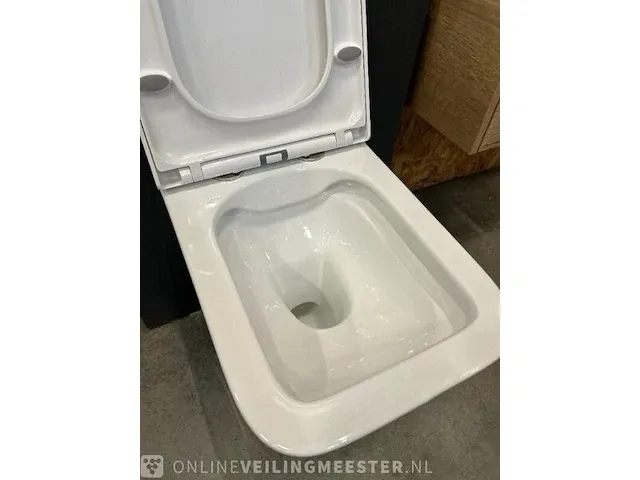 Wandclosets design 2 stuks rim free hr badmeubelen, toilet, wit - afbeelding 6 van  6