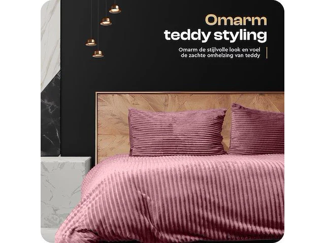 Warm wollig teddy dekbedovertrek 140x220cm oud roze - afbeelding 2 van  8