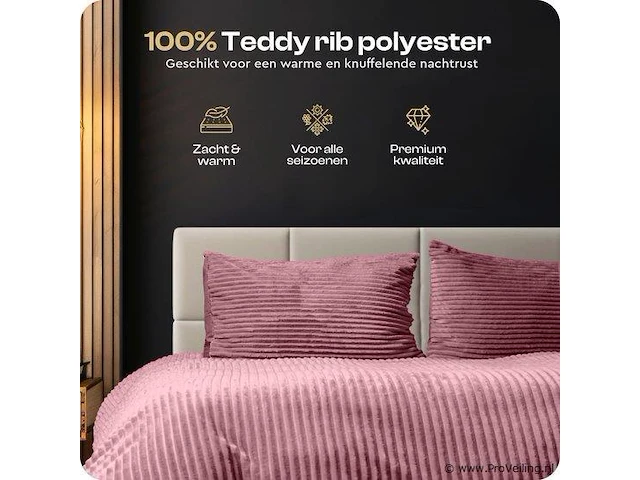 Warm wollig teddy dekbedovertrek 140x220cm oud roze - afbeelding 4 van  8